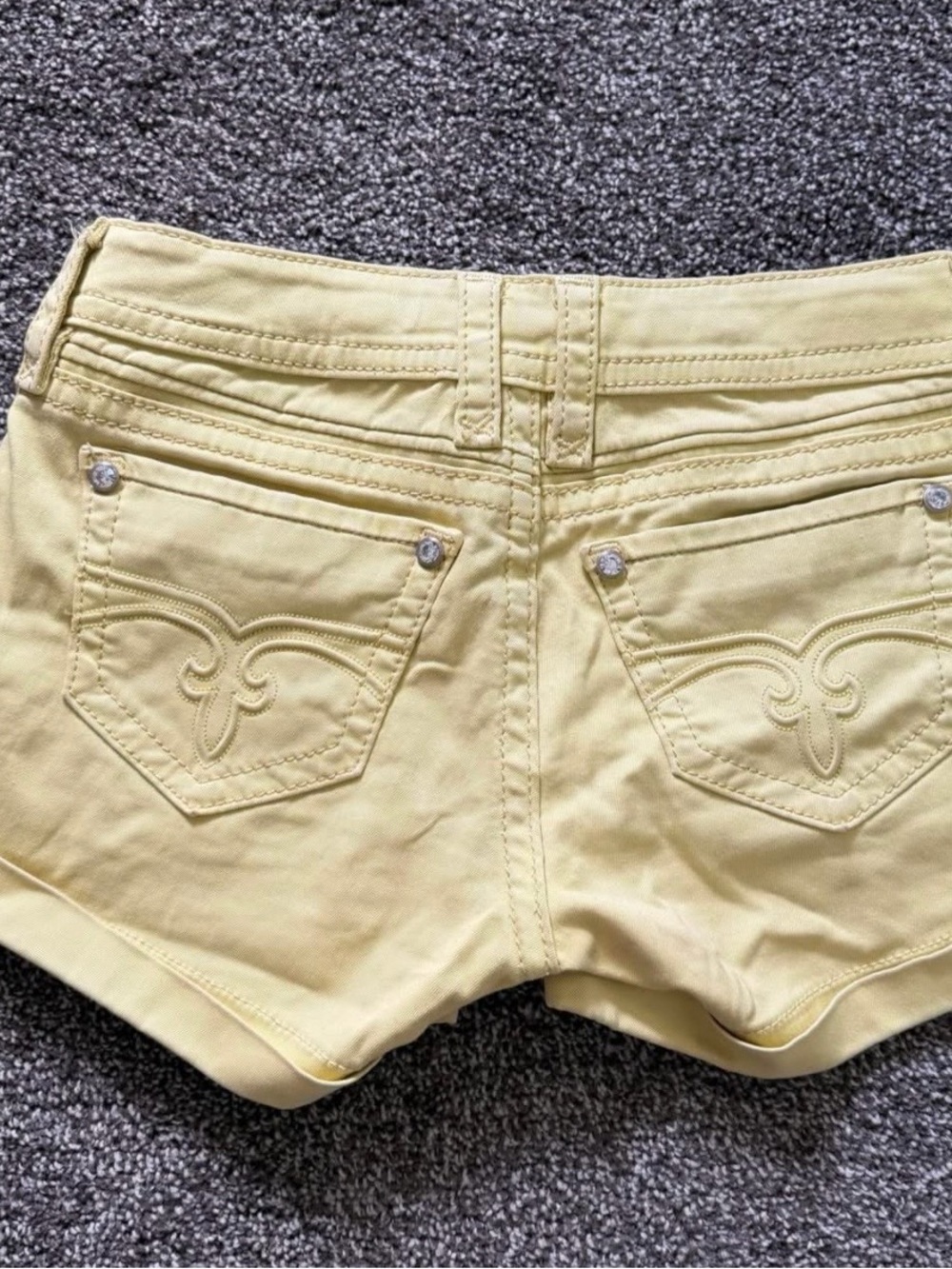 Rock Revival Pale Yellow Embroidered Denim Shorts